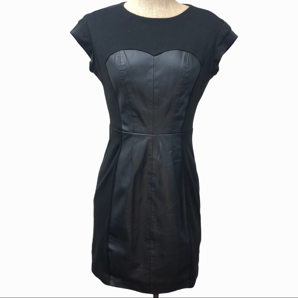 ARK‎ & co. faux leather mixed fabric sheath dress
